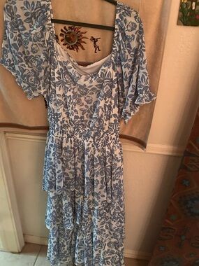 Women’s Blue Floral Tiered Dress - Light Blue